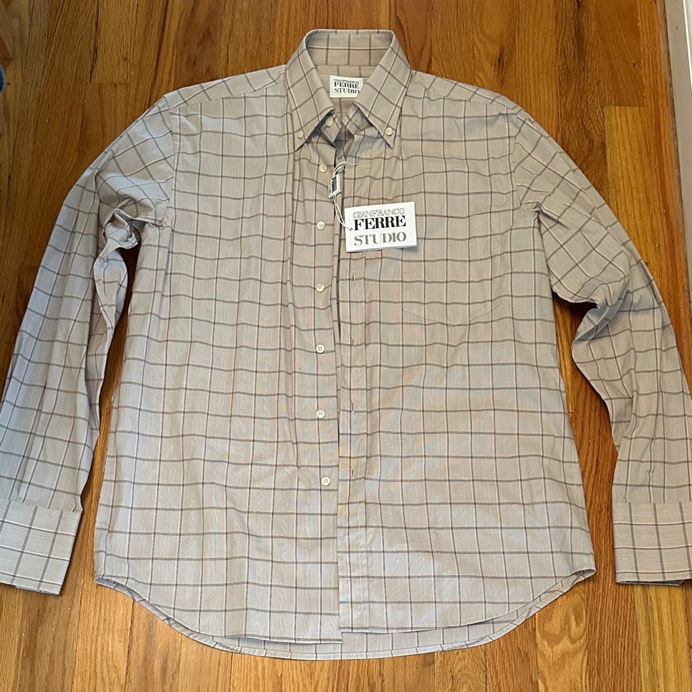 Men's Gianfiranco Ferre designer Checkered Shirt Sz 15 1/2